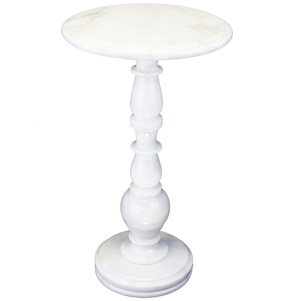 Natural Geo White Marble Round End Accent Table