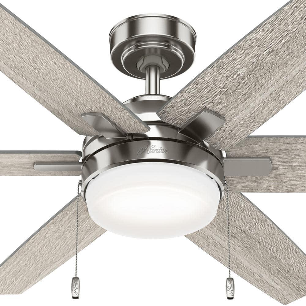 Hunter Lodestar 52 in LED Indoor Brushed Nickel Ceiling Fan with Light Kit