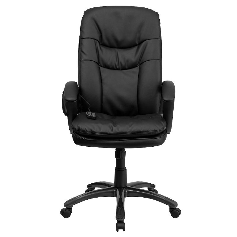 Emma and Oliver High Back Ergonomic Massaging Black LeatherSoft Arm Office Chair Remote Pocket