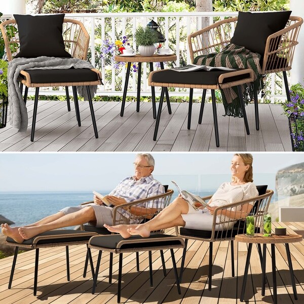 Moasis 5Piece Outdoor Wicker Patio Bistro Set with Footrest Ottomans