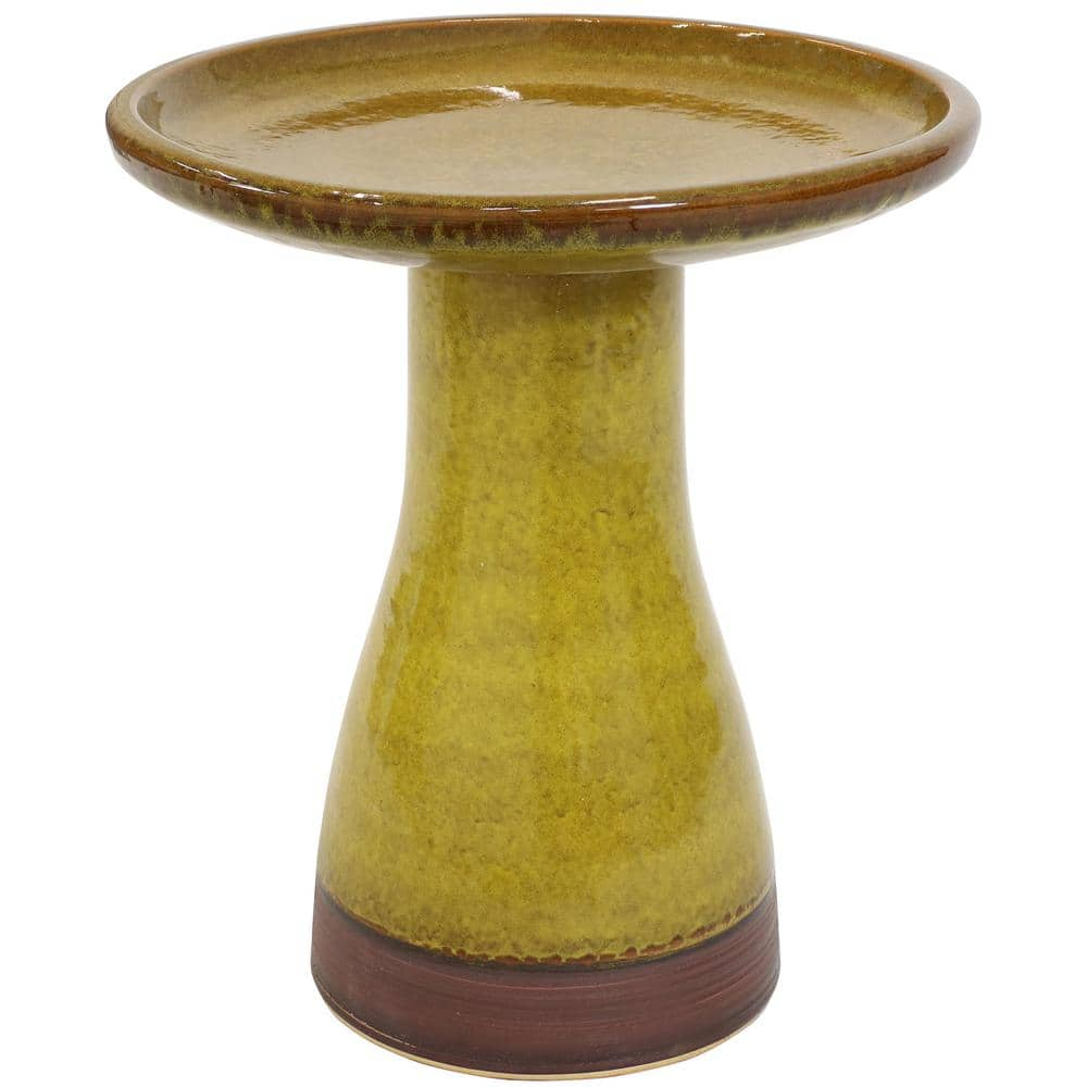 Sunnydaze Decor Duo-Tone Cognac Yellow Ceramic Bird Bath， UV/Frost-Resistant AP-374