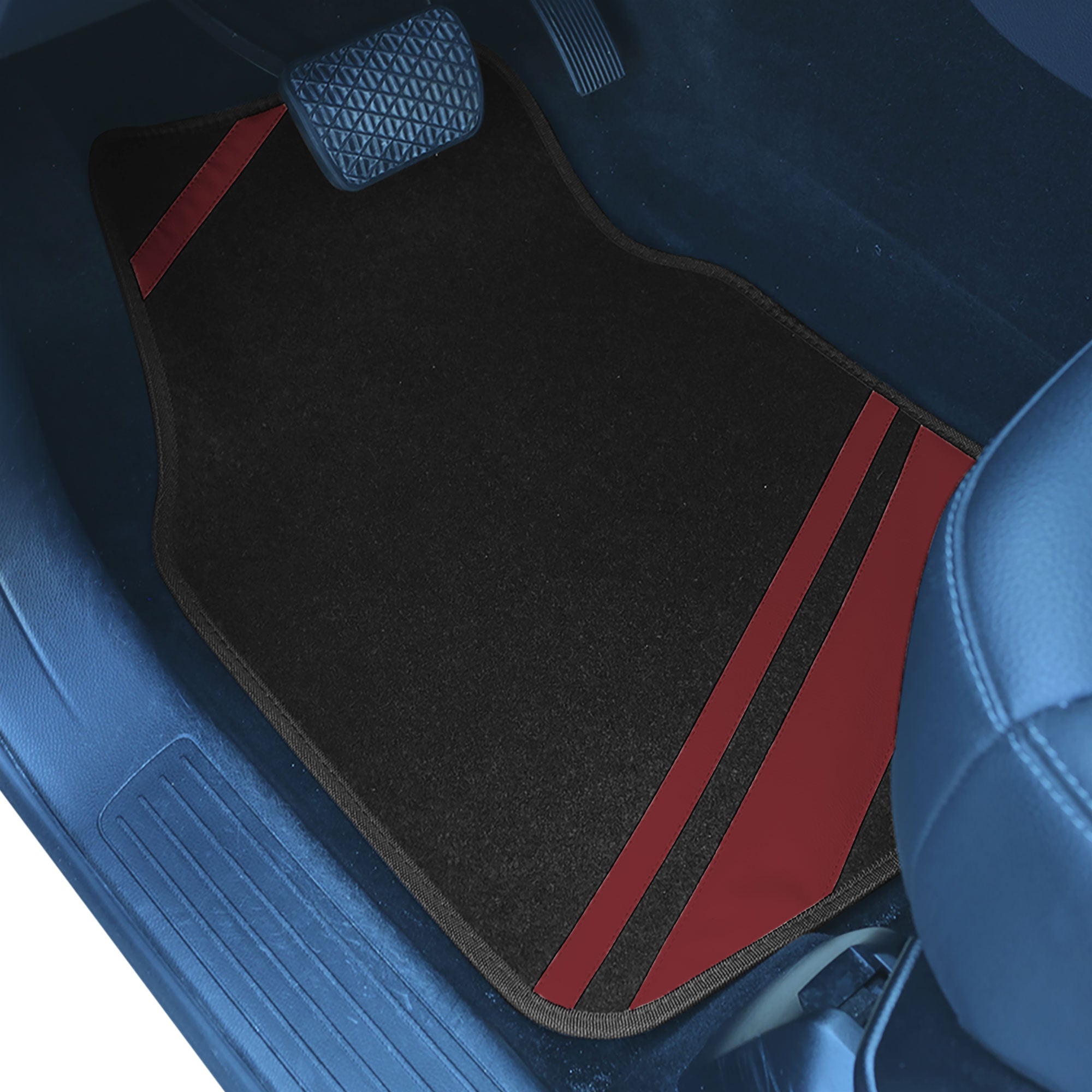 FH Group Carpet Liners Car Floor Mats with Faux Leather Stripes - Full Set