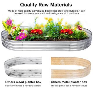 Sudzendf Outdoor Galvanized Oval Large Metal Raised Garden Beds in Silver 8 ft. x 4 ft. x 1 ft. 2-Pieces TOUTD606