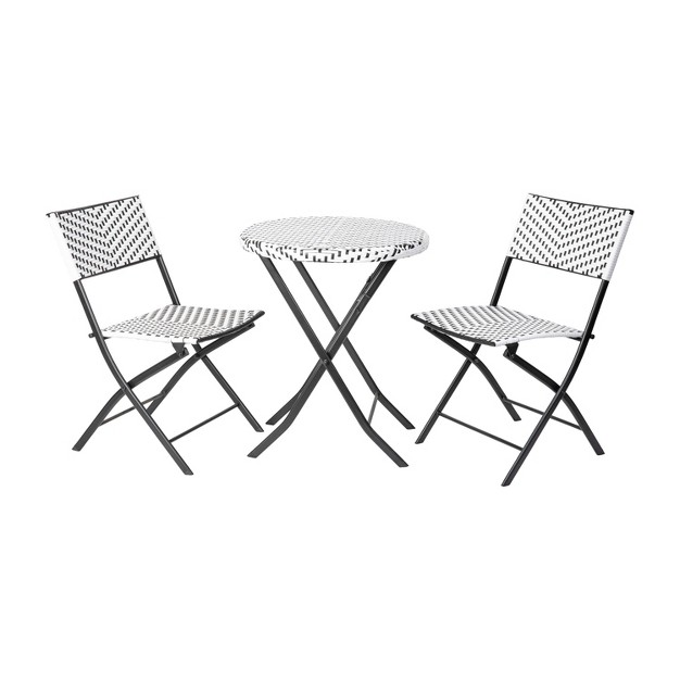 Emma And Oliver Three Piece Folding French Bistro Set In Pe Rattan With Metal Frames For Indoor And Outdoor Use