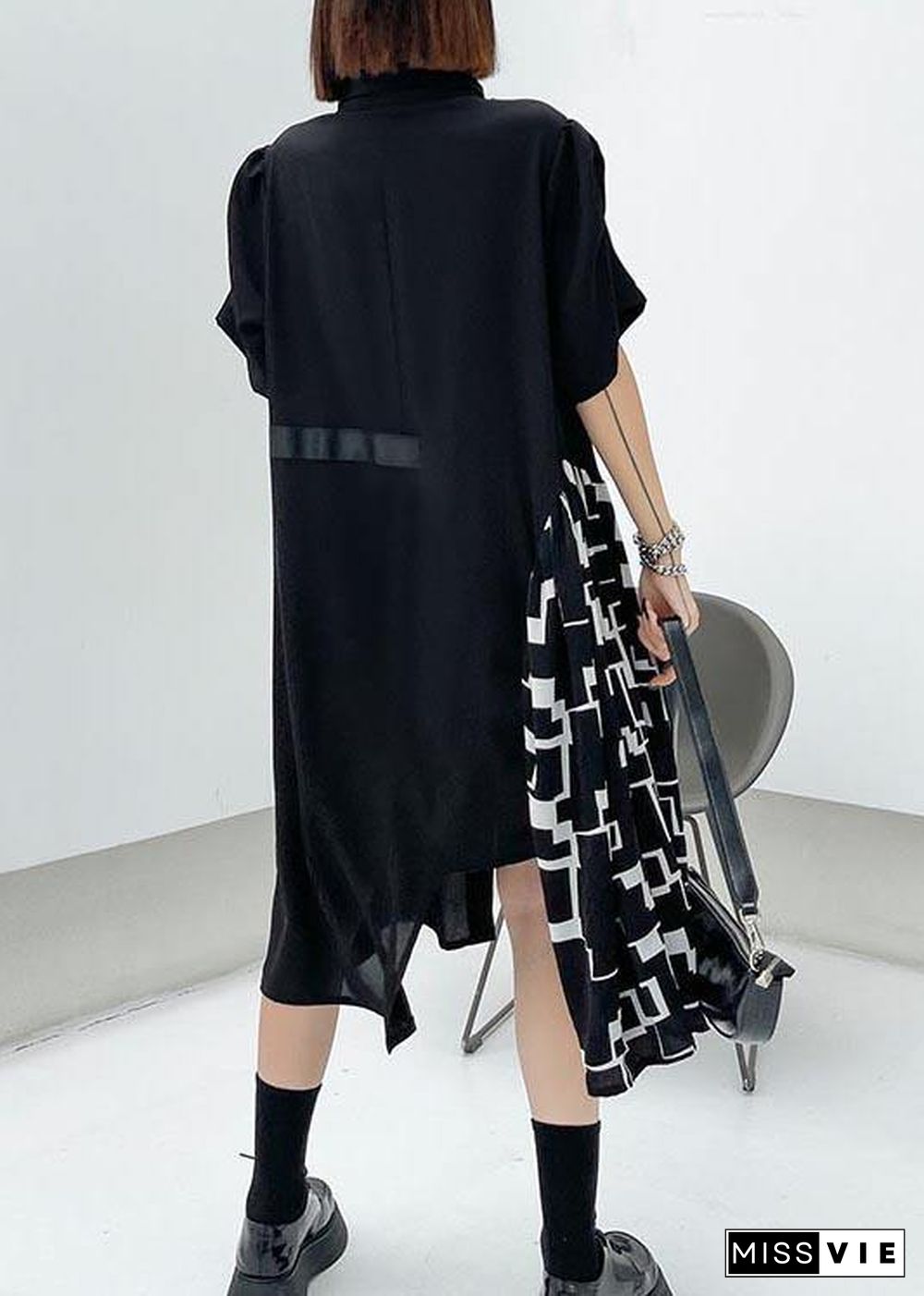 Chic Black Patchwork Print asymmetrical design Dress Summer