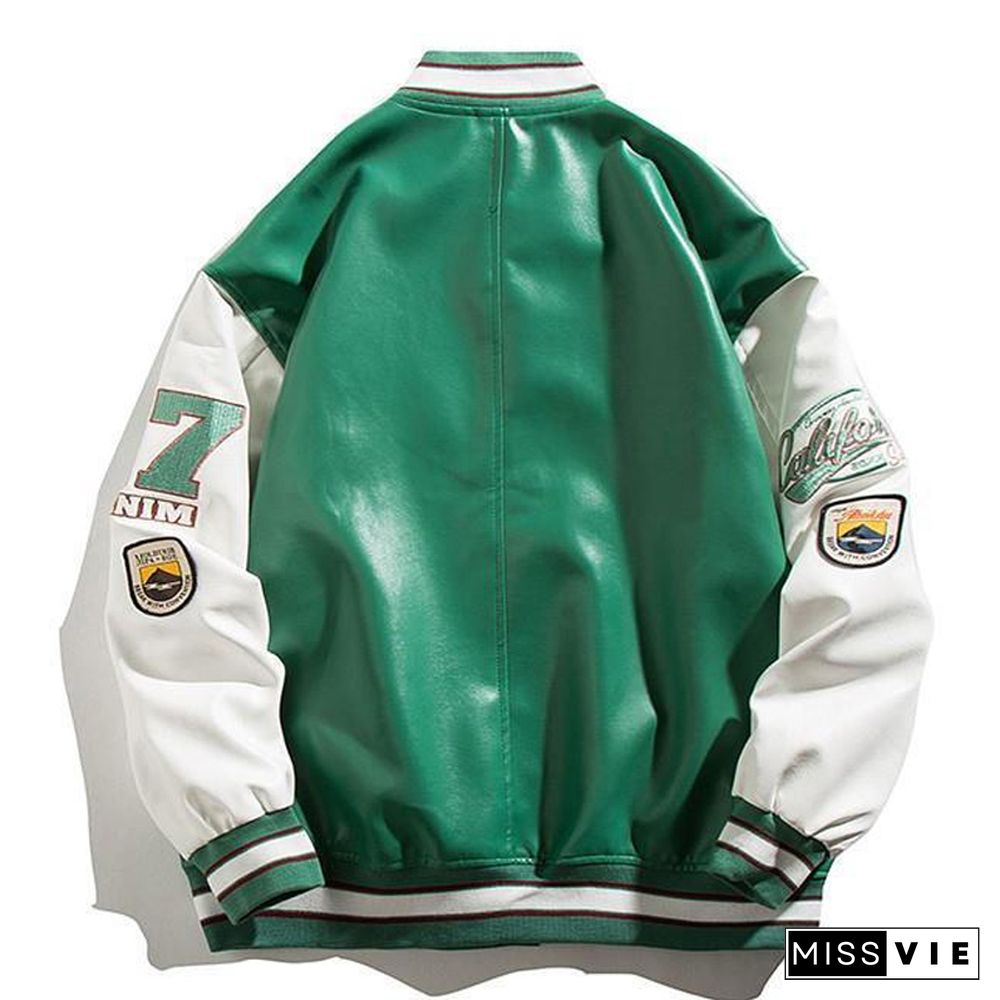 Leather Stitching Embroidery Baseball Uniform Jacket