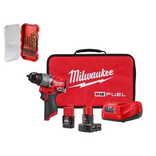 MW M12 FUEL 12V Cordless Lithium-Ion Brushless 12 in. Drill Driver Kit  SHOCKWAVE Titanium Drill Bit Kit 3403-22-48-89-4670