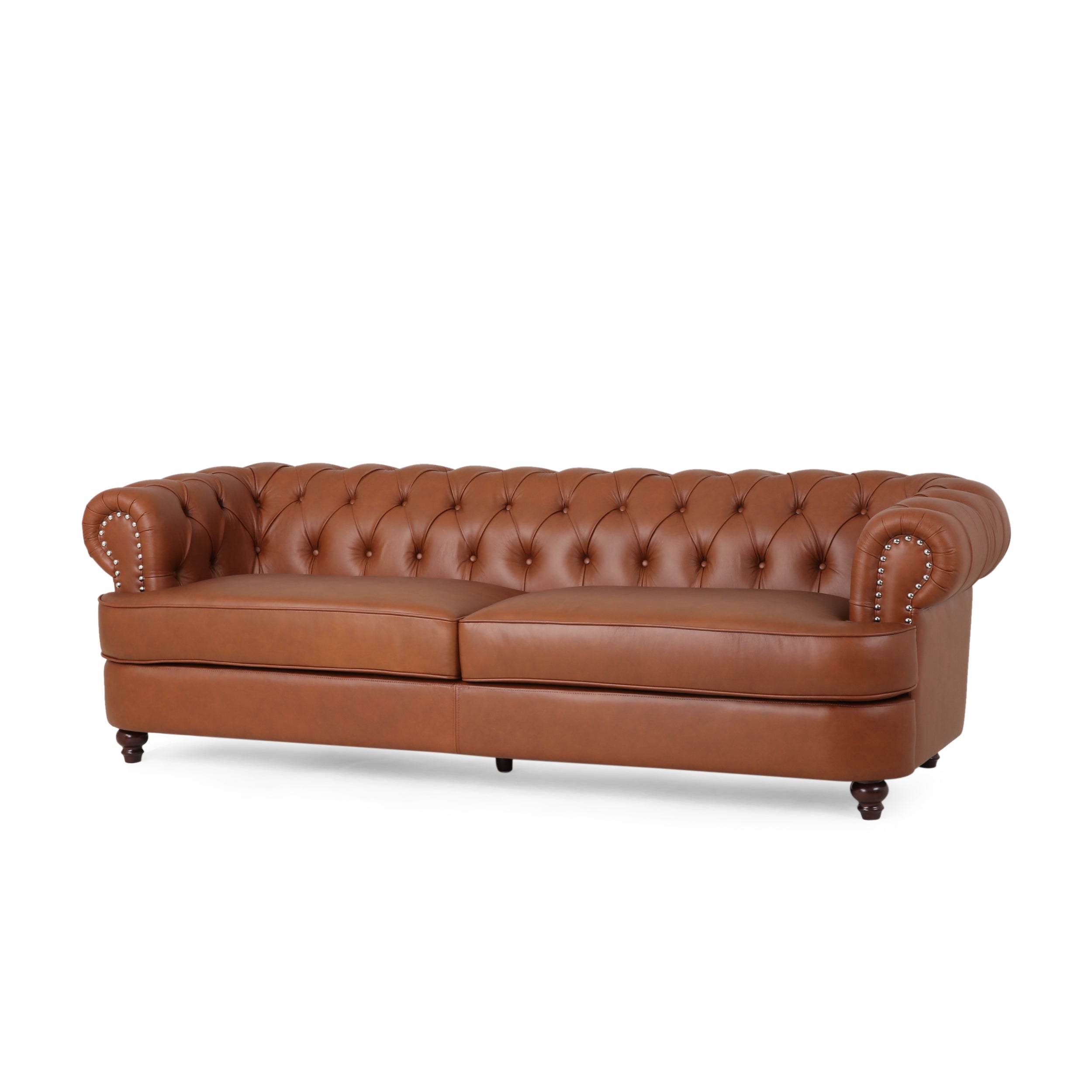 Saley Contemporary Leather Tufted 3 Seater Sofa with Nailhead Trim