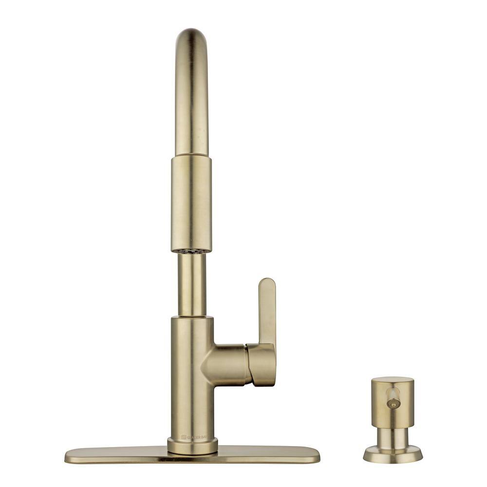 Glacier Bay Paulina Single Handle Pull Down Sprayer Kitchen Faucet with TurboSpray FastMount and Soap Dispenser in Matte Gold HD67780-104405