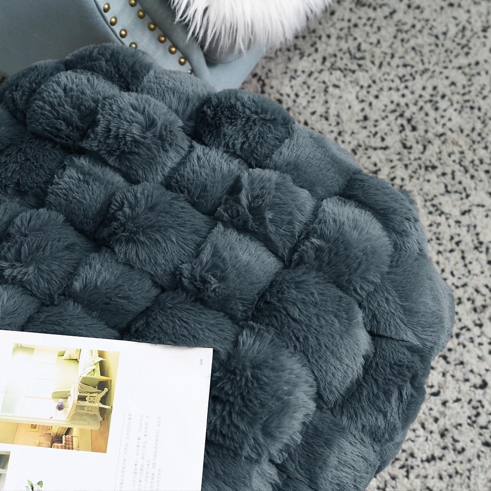 Soft Fauxfur Pouf Stool Ottoman Fuzzy Entryway Bench Seat 27\