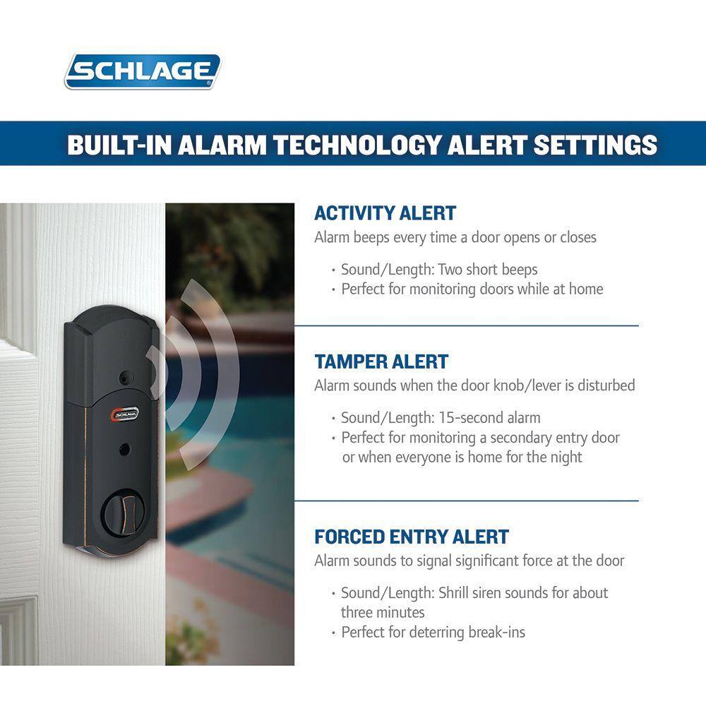 Schlage Camelot Matte Black Electronic Connect Smart Deadbolt with Alarm - Z-Wave Plus Enabled BE469ZP CAM 622