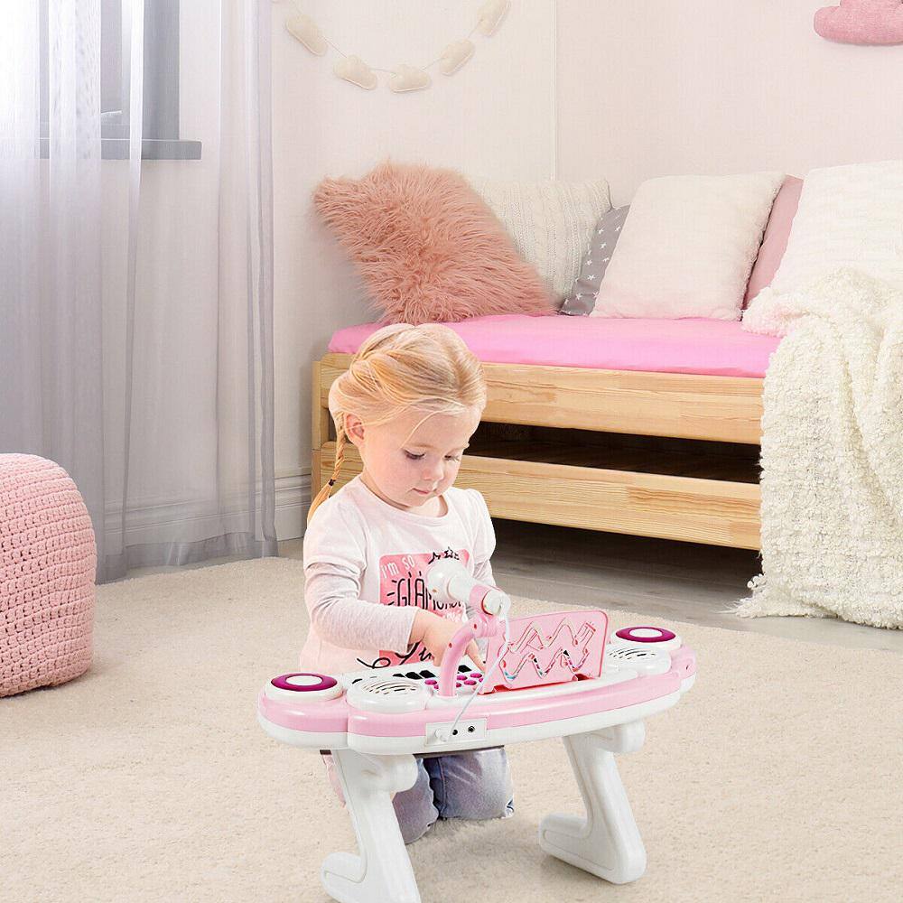 Gymax Z-Shaped Kids Toy Keyboard 37-Key Electronic Piano Pink GYM03937