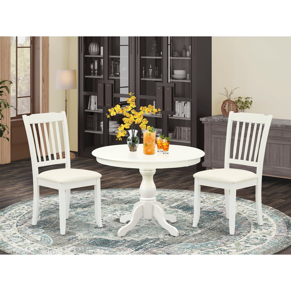 East West Furniture 3 Piece Modern Dining Table Set  a Round Table and 2 Dining Chairs  (Finish   Seat Options)