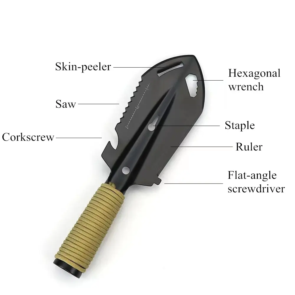 Multifunctional Outdoor Steel Shovel Handheld Small Wilderness Survival Measuring Cutting Digging Gadgets Hiking Camping Tools