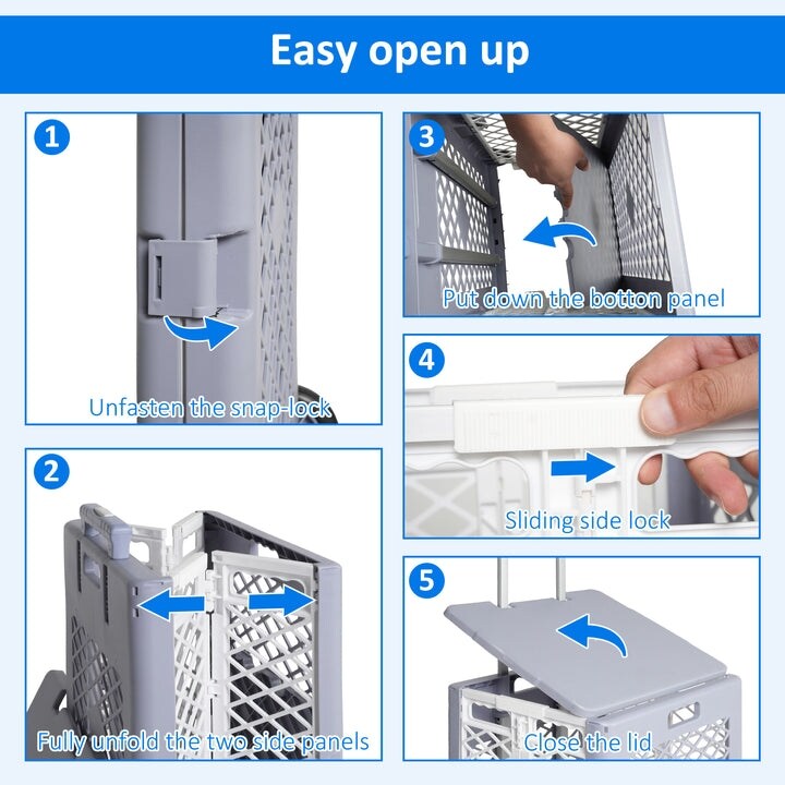 Foldable Mesh Rolling Cart with Wheels  updated Utility Tools Rolling Crate w/ Telescopic Handle  Grey White