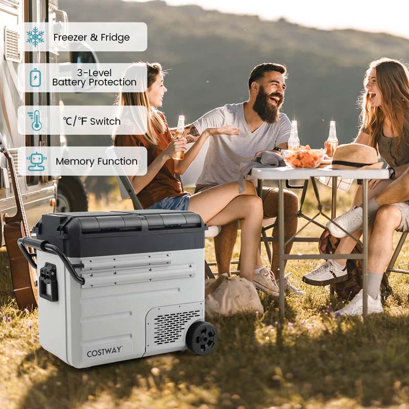 40-Quart Dual-zone Car Refrigerator with Wheels, 12V/24V DC & 100-240V AC Portable Car Fridge Cooler Freezer