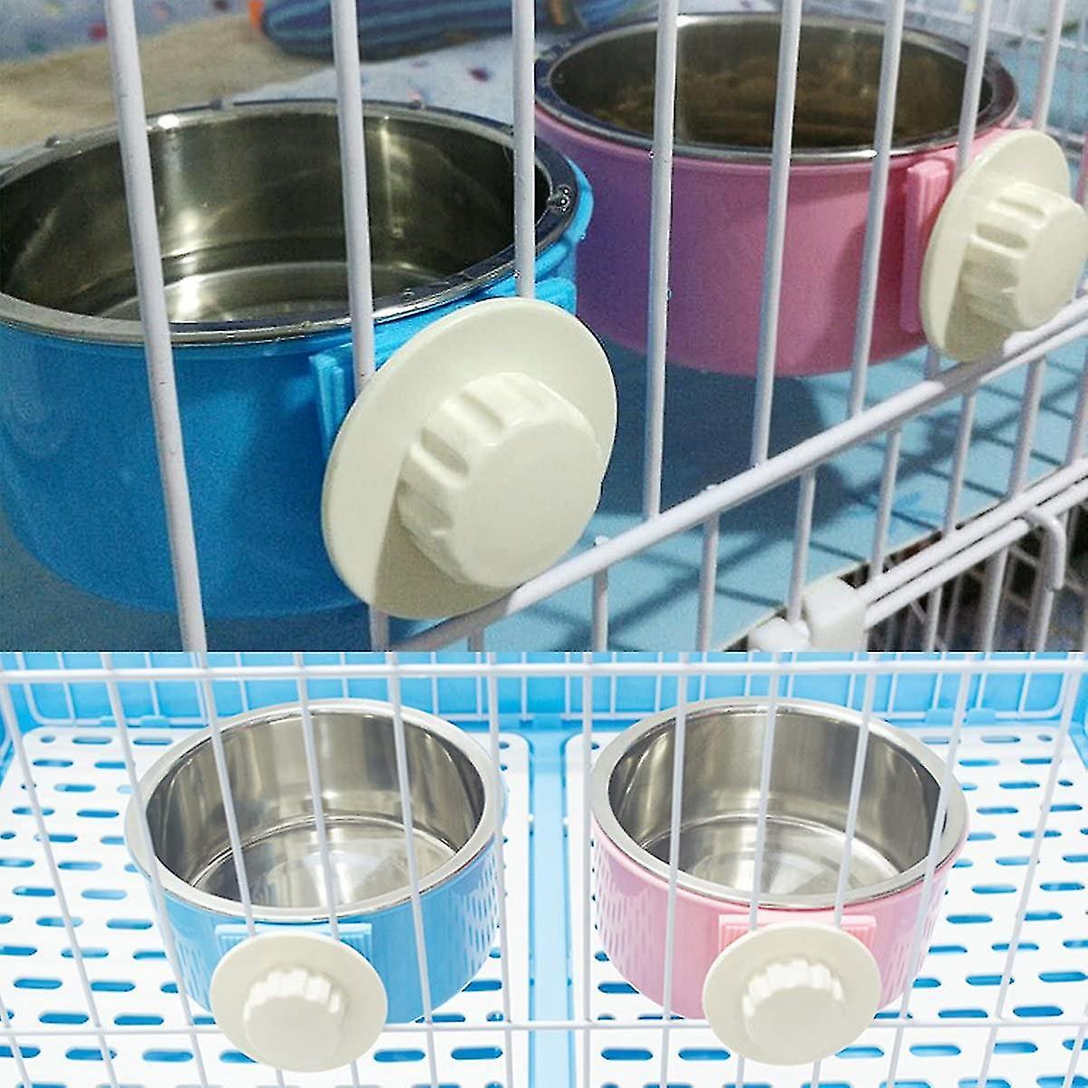 Removable Stainless Steel Pet Feeding Bowl Cage Fixed Hanging Bowl (small， Blue) (d-583-a)