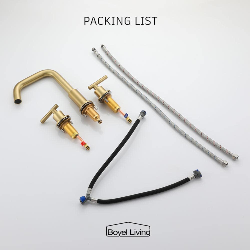 Boyel Living 8 in Widespread 2Handle MidArc Bathroom Faucet with Valve and cUPC Water Supply Lines in Brushed Gold