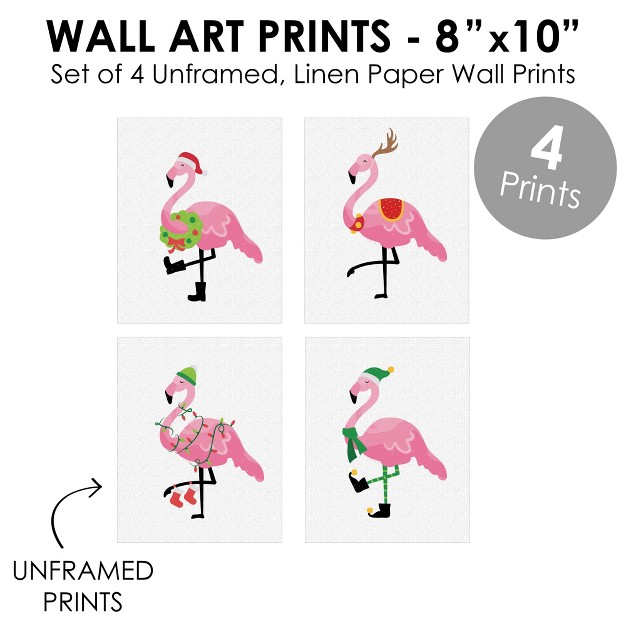 Big Dot Of Happiness Flamingle Bells Unframed Tropical Christmas Linen Paper Wall Art Set Of 4 Artisms 8 X 10 Inches