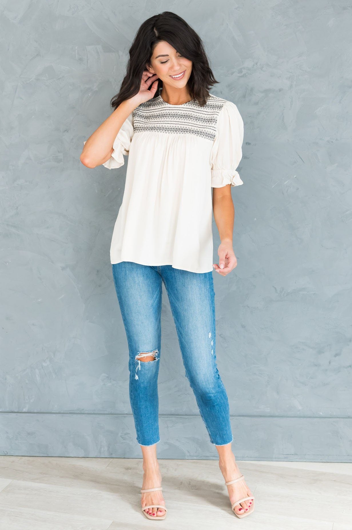 Drift Away Embroidered Modest Blouse