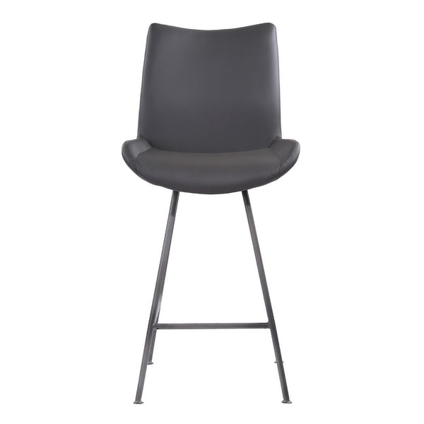 Metal Counter Height Barstool with Curved Tall Back， Gray