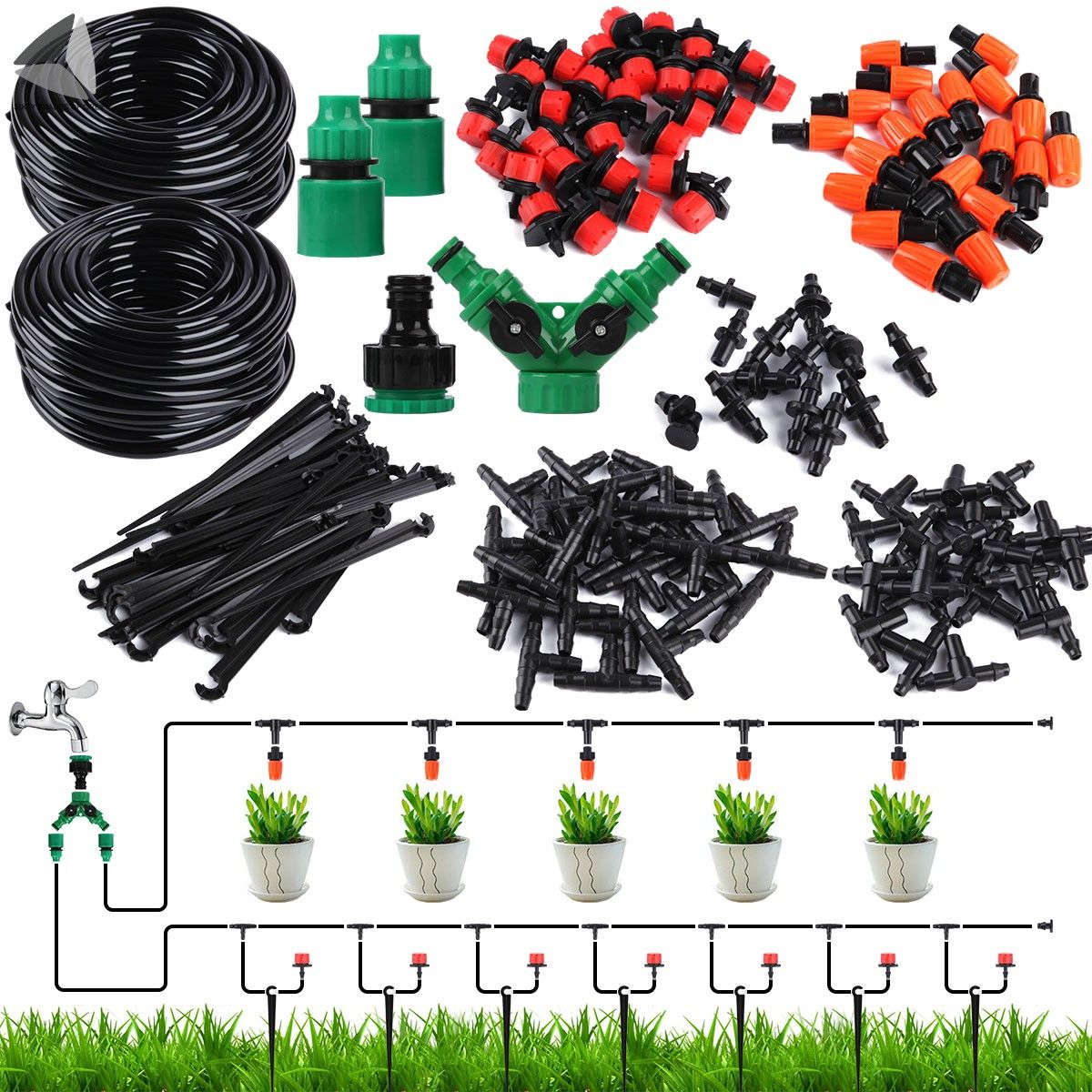 Sixtyshades 50FT Auto Drip Irrigation System Kits with Adjustable Dripper， 1/4