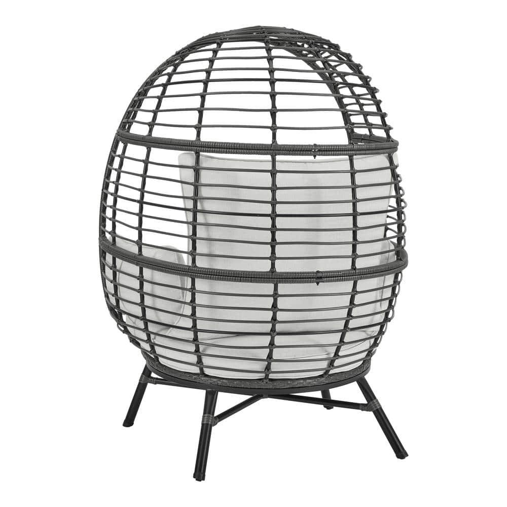 Hampton Bay Black Wicker Outdoor Dome Egg Chair with CushionGuard Shadow Gray Cushion