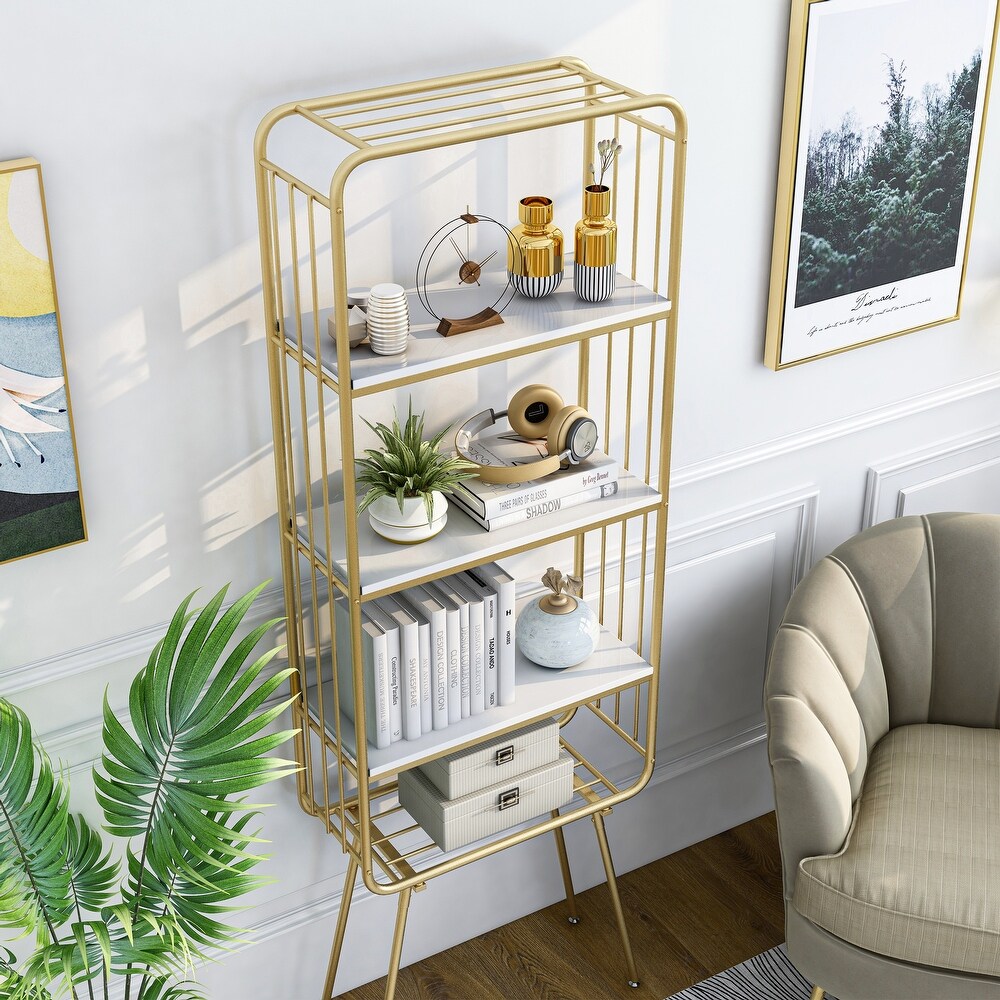 Greste Contemporary Gold 4 Shelf Steel Bookcase by Furniture of America