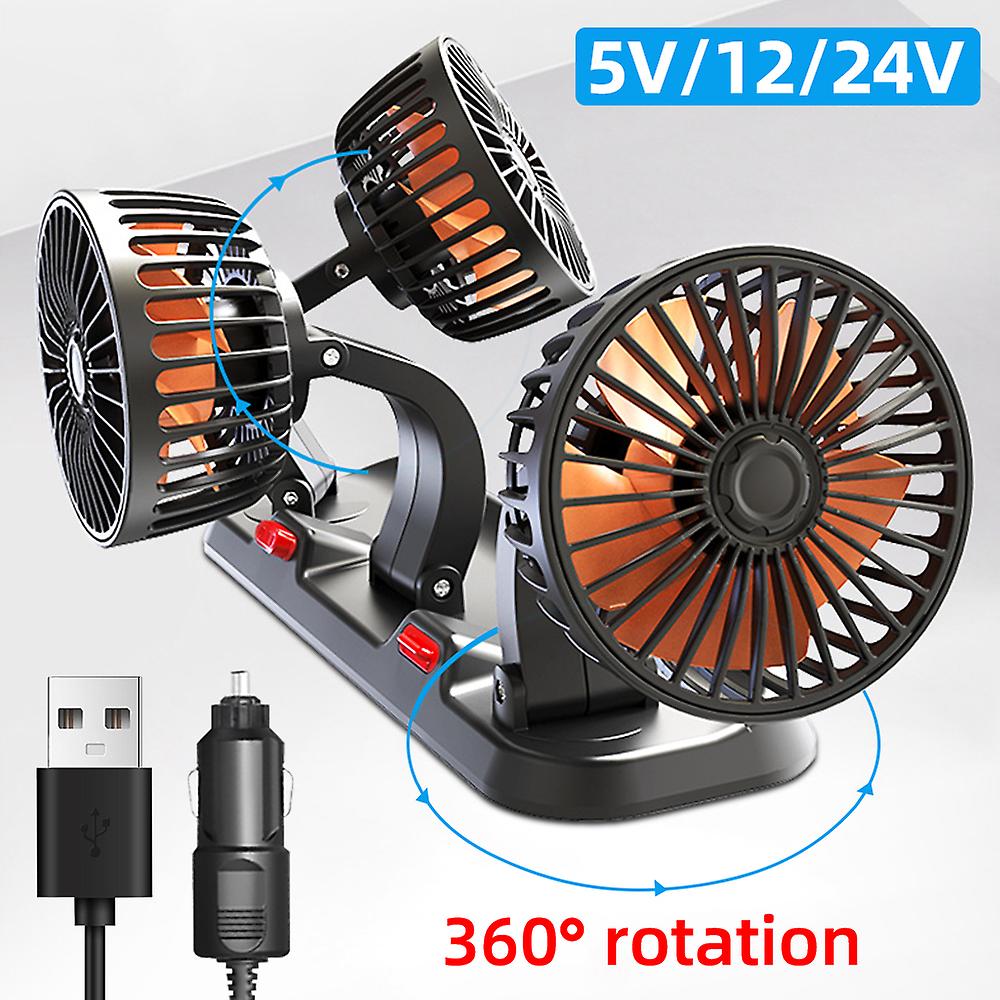 Upgrade Three Heads Car Cooling Fan 5/12/24v Adjustable Angle Car Air Fan 2-speed Adjustable With Brushed Motor Low Noise