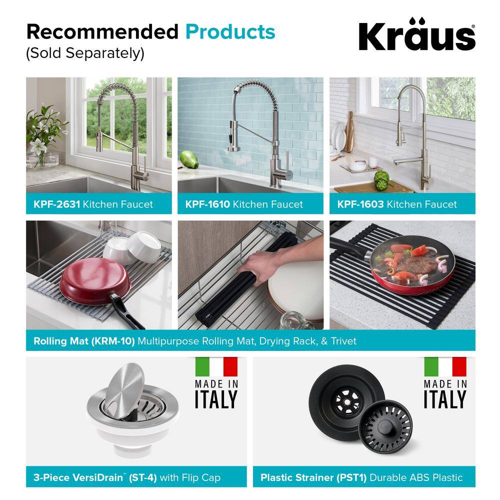 KRAUS Quarza Black Onyx 33 Inch Drop-in  Undermount 5050 Double Bowl Granite Kitchen Sink KGD-433B