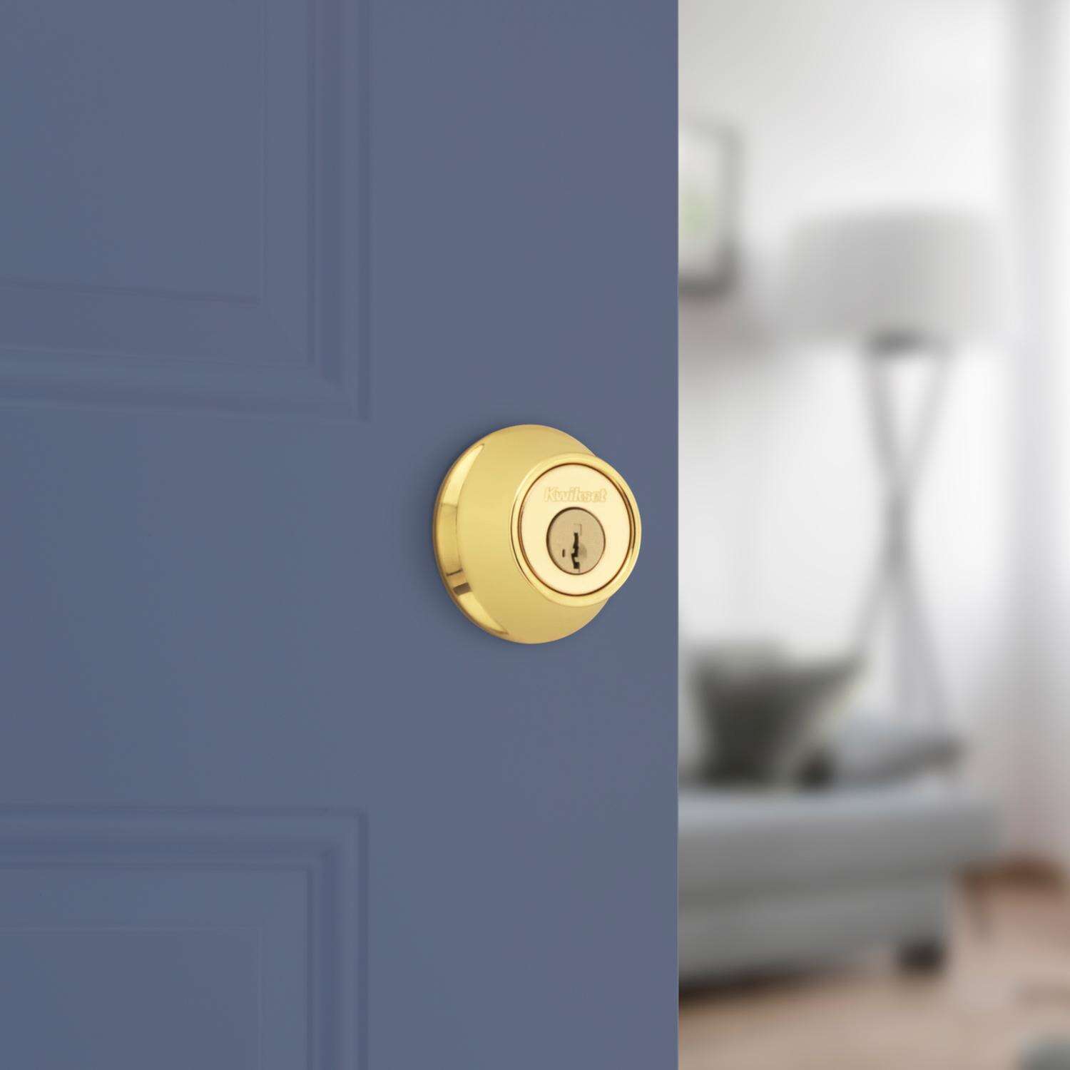 Kwikset SmartKey Security Polished Brass Metal Single Cylinder Deadbolt