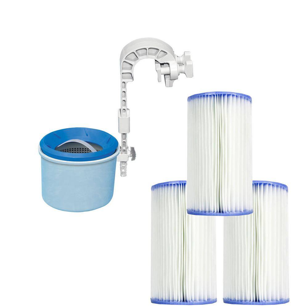 Intex Wall Mount Automatic Pool Surface Skimmer and Filter Cartridge (3-Pack) 28000E + 3 x 29005E