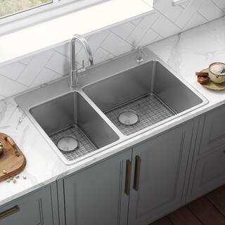 Ruvati 33 in. Double Bowl Drop-in 16-Gauge Stainless Steel Kitchen Sink 3070 RVM5176