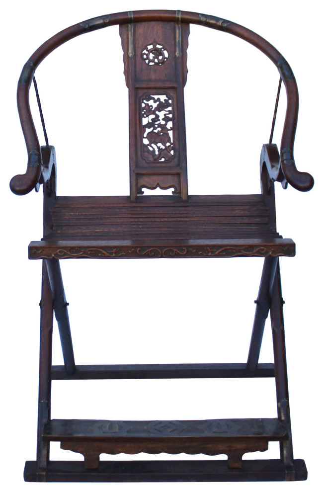 Chinese Elm Wood Horseshoes Curved Back Folding Armchair Hcs5369   Asian   Folding Chairs And Stools   by Golden Lotus Antiques  Houzz