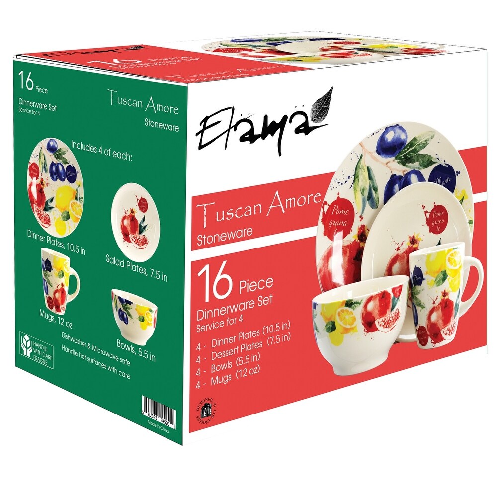 Elama Pomegranate 16 Piece Luxury Stoneware Dinnerware Set