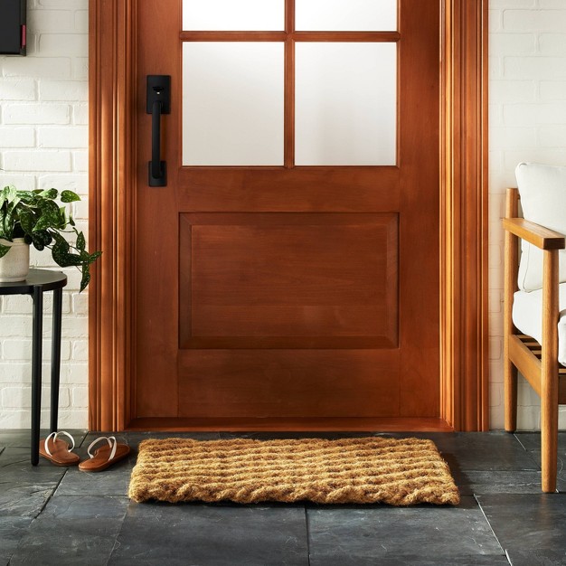 Chunky Twisted Rope Handwoven Coir Doormat Natural brown With Magnolia