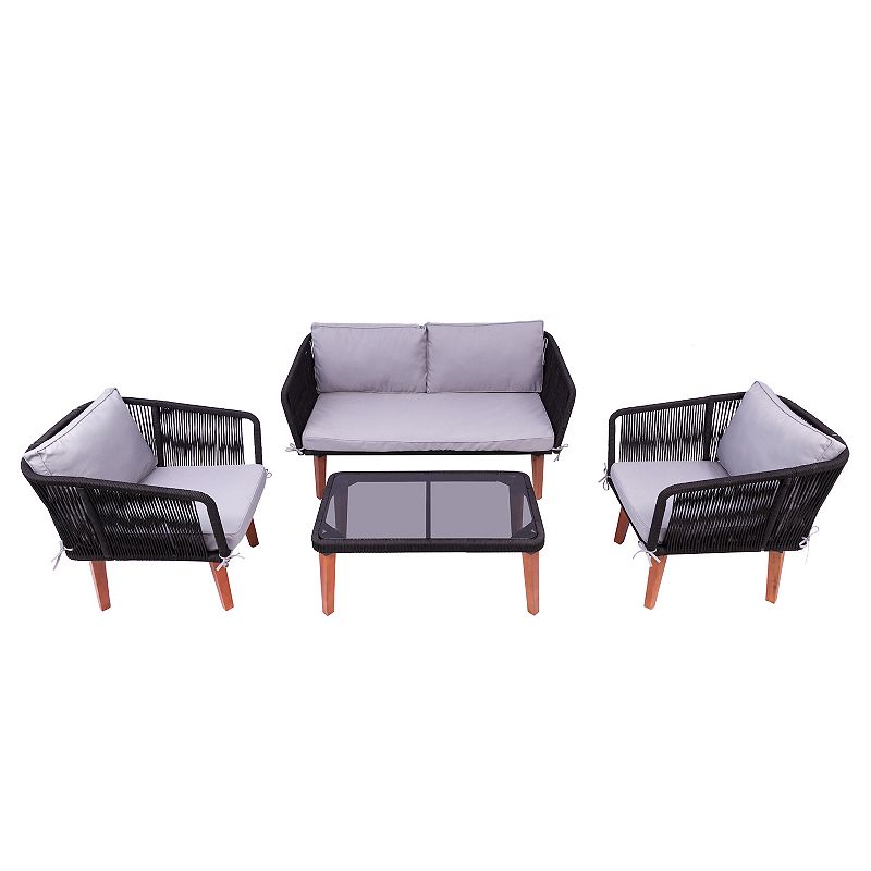 Dukap Fassano Rope Loveseat， Chair and Coffee Table 4-piece Set