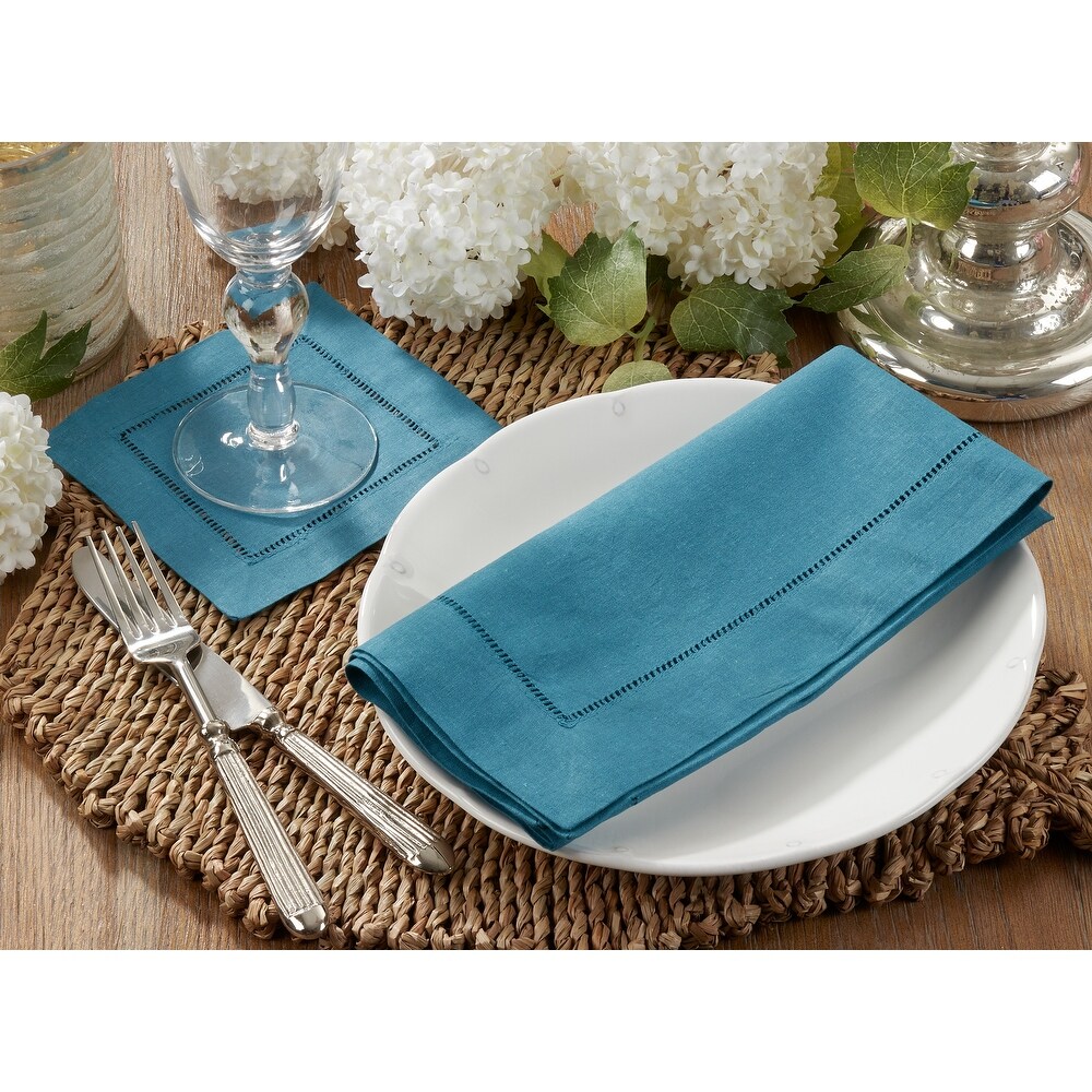 Hemstitched Linen Blend Cocktail Napkins (Set of 12)