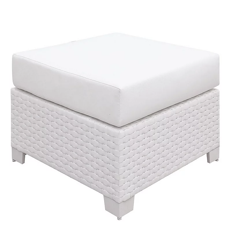 Faux Polyester and Aluminum Square Ottoman with Padded Seat Cushion， White