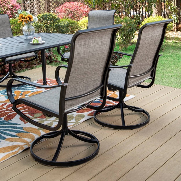 7pc Outdoor Dining Set With Steel Rectangle Table With Umbrella Hole amp Swivel Chairs Captiva Designs