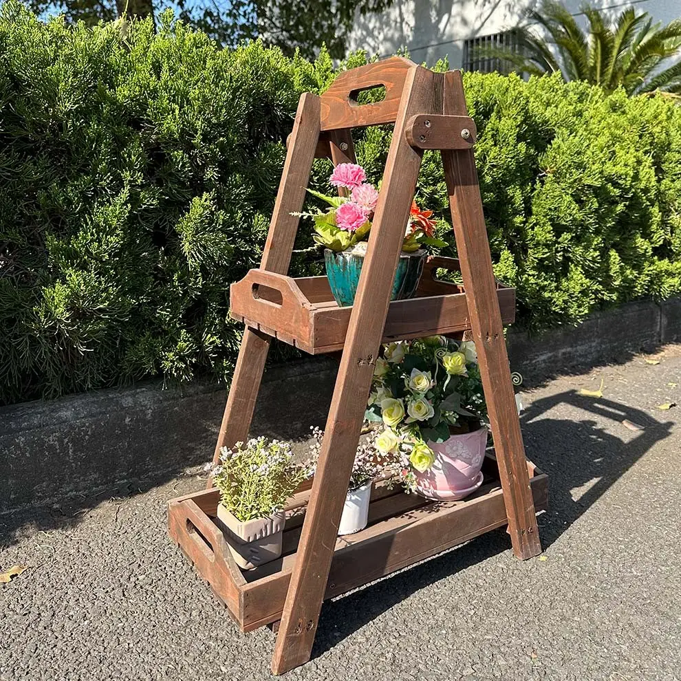 Factory direct supply easily assembled plant stand outdoor solid wooden multilayer plant stand