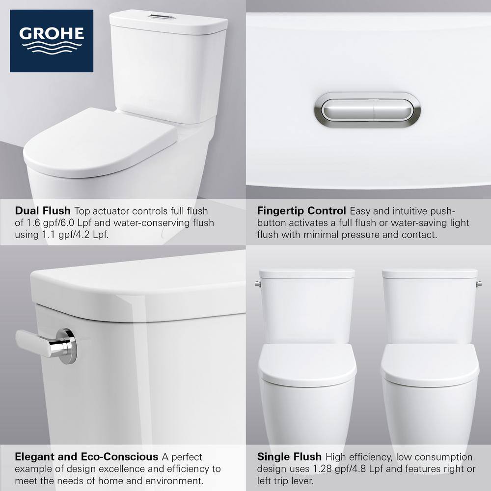 GROHE Essence 2-piece 1.28 GPF Single Flush Elongated Toilet with Left Hand Trip Lever in Alpine White Seat Included 39675000