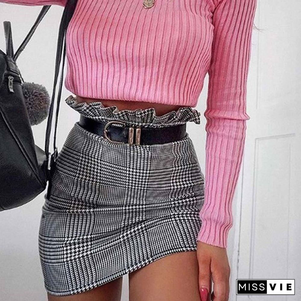 Summer Women Fashion Skirt Plaid Skirt