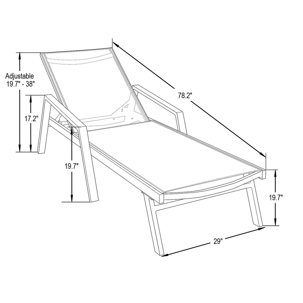 LeisureMod Marlin Chaise Lounge Chair With Arms Set of 2 with Fire Pit Table