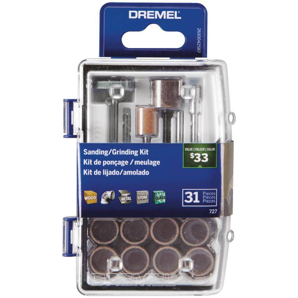 Dremel 200 Series 1.15A Dual Speed Corded Rotary Tool Kit w15 Accys 1 Attachment+31-Pc Sanding and Grinding Rotary Accy Kit 200-125+727-01