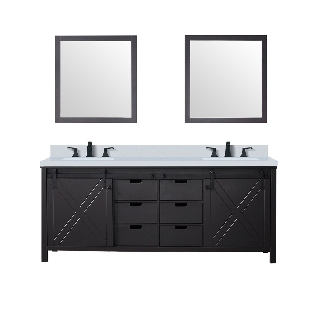 Marsyas 80 in W x 22 in D Brown Double Bath Vanity  Cultured Marble Countertop  Faucet Set and 30 in Mirrors