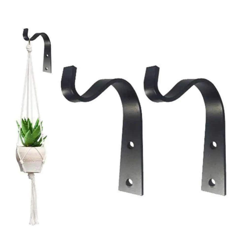 4pcs Iron Garden Wall Light Hanging Flower Plant Hanger Pot Bracket Hook Shelf Stand Holder Black White