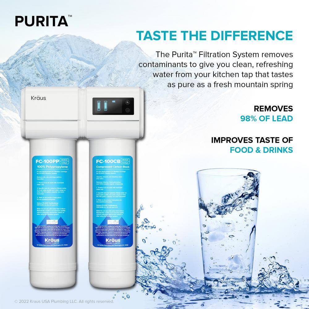 KRAUS Purita 2-Stage Carbon Block Under-Sink Water Filtration System with Digital Display Monitor FS-1000