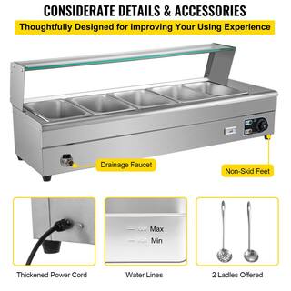 VEVOR Commercial Food Warmer 5 x 12 Pans 44 Qt. Electric Bain Marie with 6 in. Deep Pans Stainless Steel Steam Table1500Watt BLZBWTC5PB2500001V1