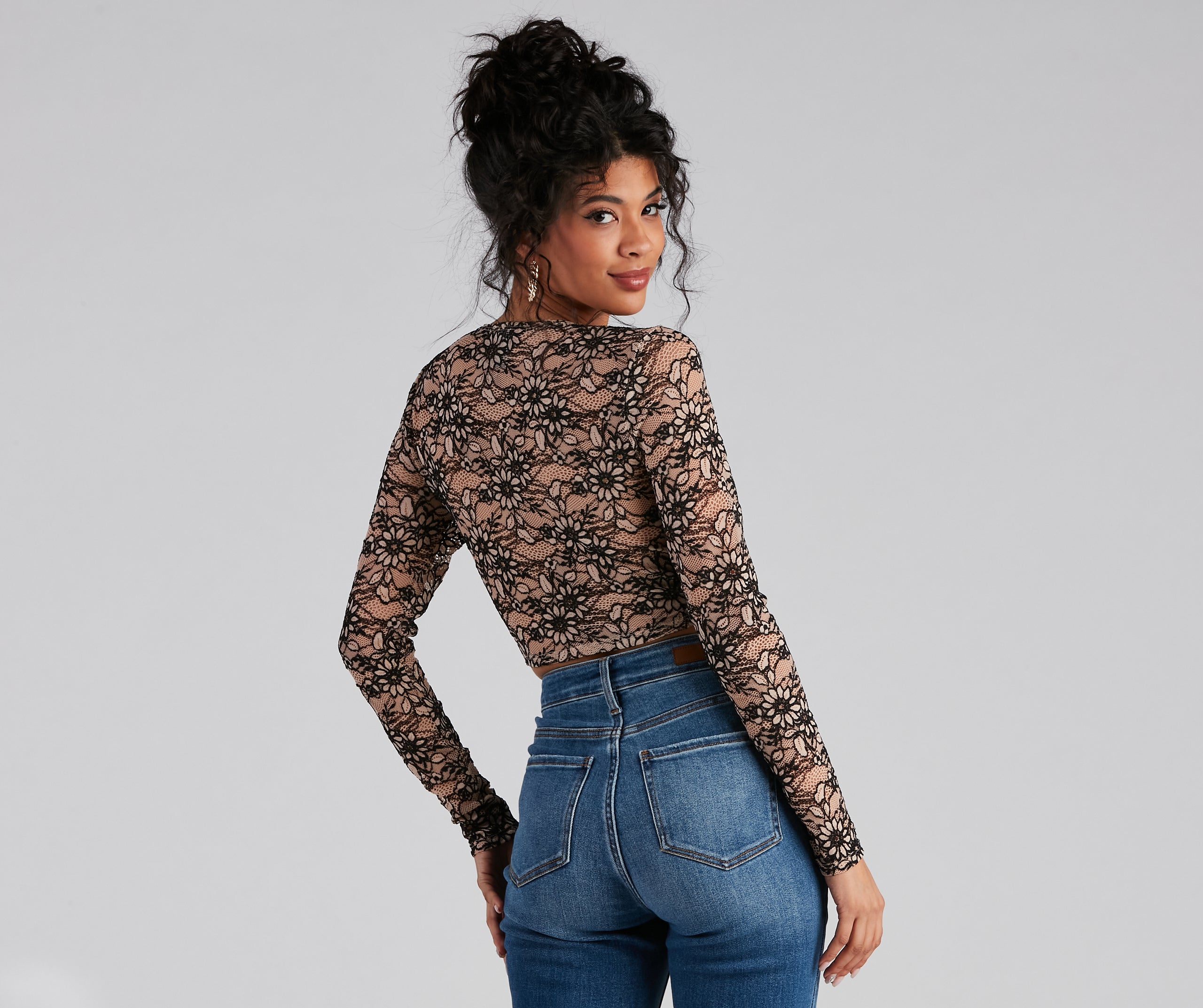 Flirty Floral Lace Tie Front Crop Top